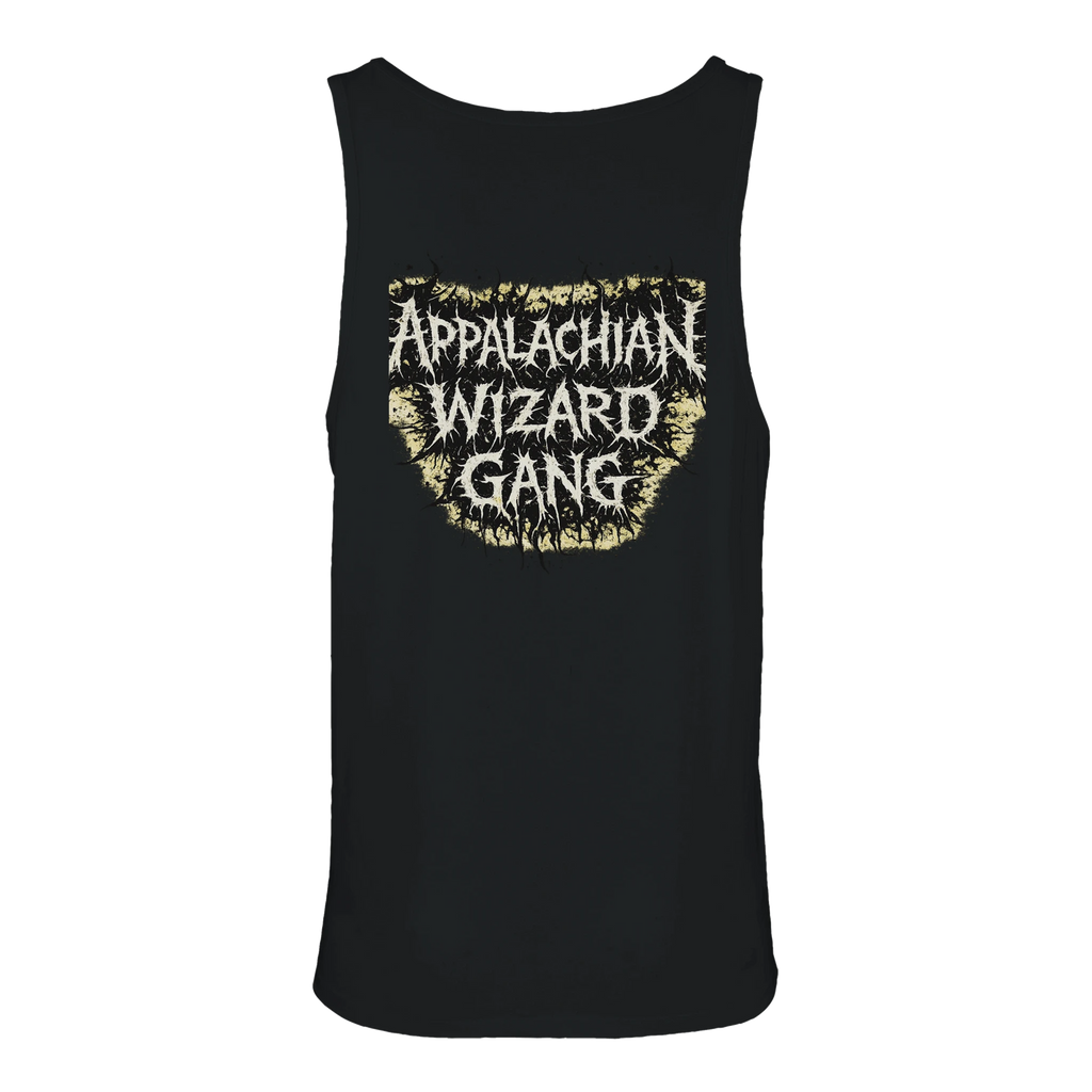 Train Hard Hex Harder men's tank top, Appalachian Wizard Gang design – alternate view