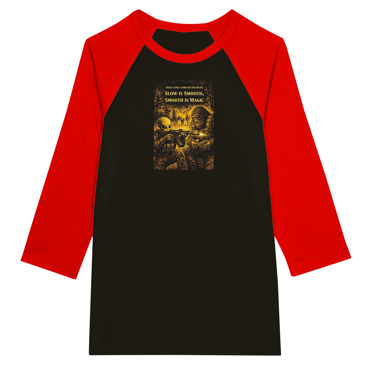 Train Hard Hex Harder raglan t-shirt, Appalachian Wizard Gang design – alternate view
