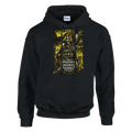 Appalachian Wizard Gang black pullover hoodie with cryptid design