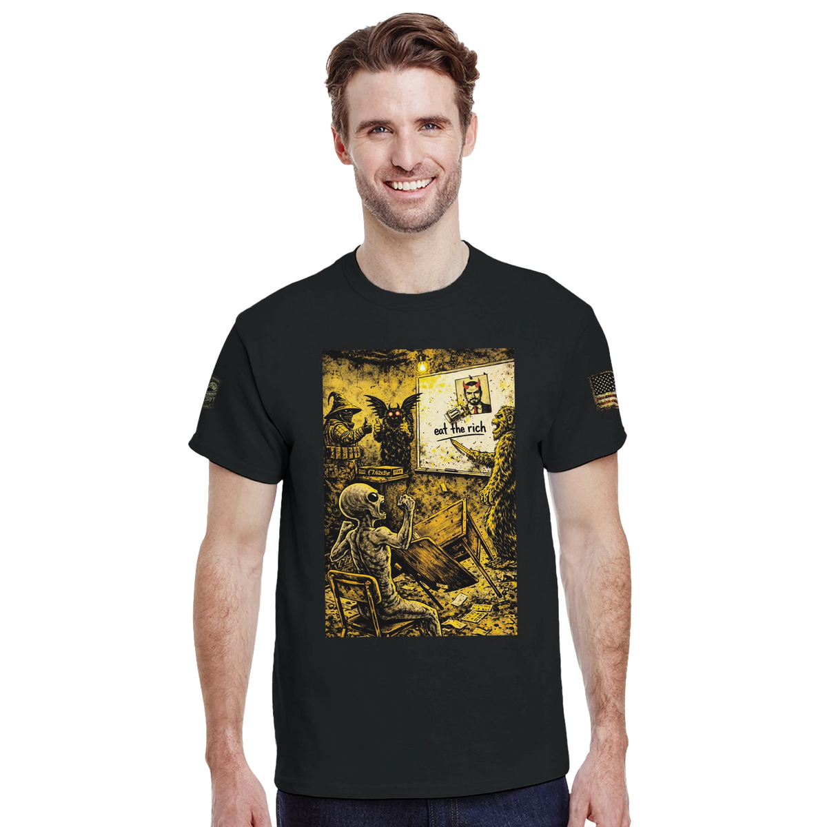 Eat the Rich statement t-shirt, Appalachian Wizard Gang design – alternate view