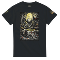 Backwoods wizard playing midnight chess with Bigfoot under a full moon, cryptid t-shirt