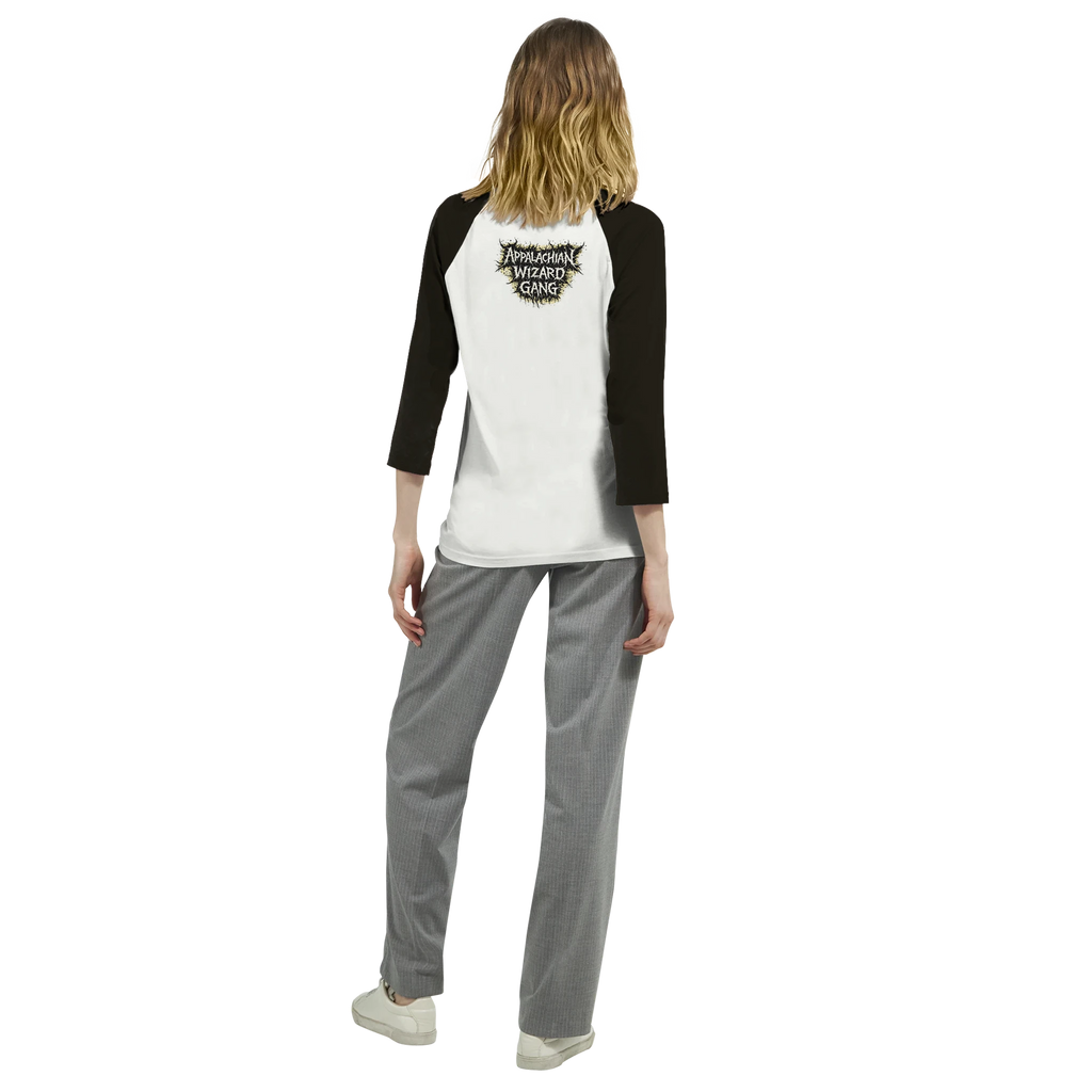 Train Hard Hex Harder raglan t-shirt, Appalachian Wizard Gang design – alternate view