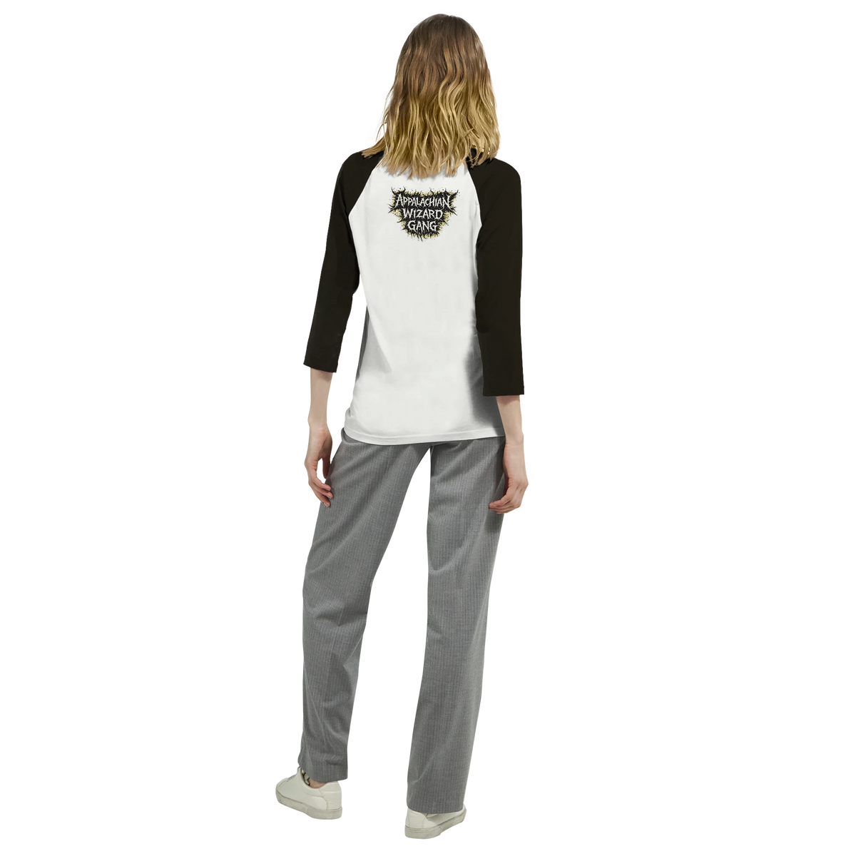 Train Hard Hex Harder raglan t-shirt, Appalachian Wizard Gang design – alternate view