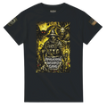 Arch-Magus wizard facing Skinwalker and Mothman, dark Appalachian cryptid t-shirt design
