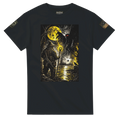 Arch-Magus meeting Mothman under a golden moon, Appalachian cryptid t-shirt
