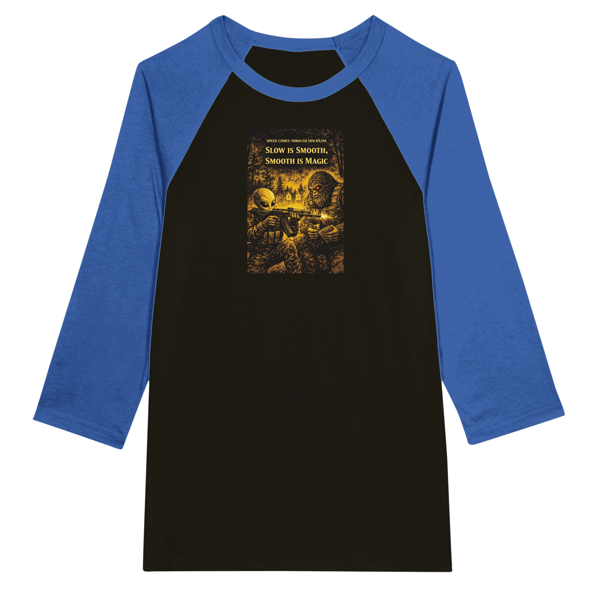 Train Hard Hex Harder raglan t-shirt, Appalachian Wizard Gang design – alternate view