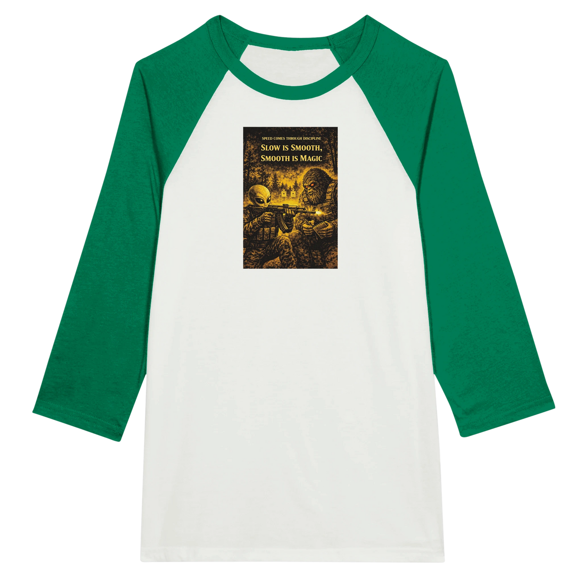 Train Hard Hex Harder raglan t-shirt, Appalachian Wizard Gang design – alternate view