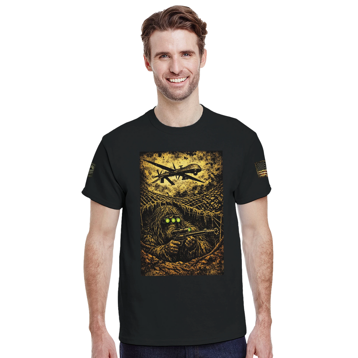 Bigfoot's OPSEC tactical cryptid t-shirt, Appalachian Wizard Gang design – alternate view