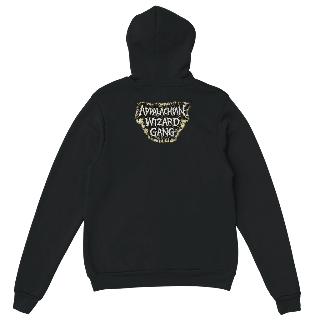 Train Hard Hex Harder pullover hoodie, Appalachian Wizard Gang design – alternate view