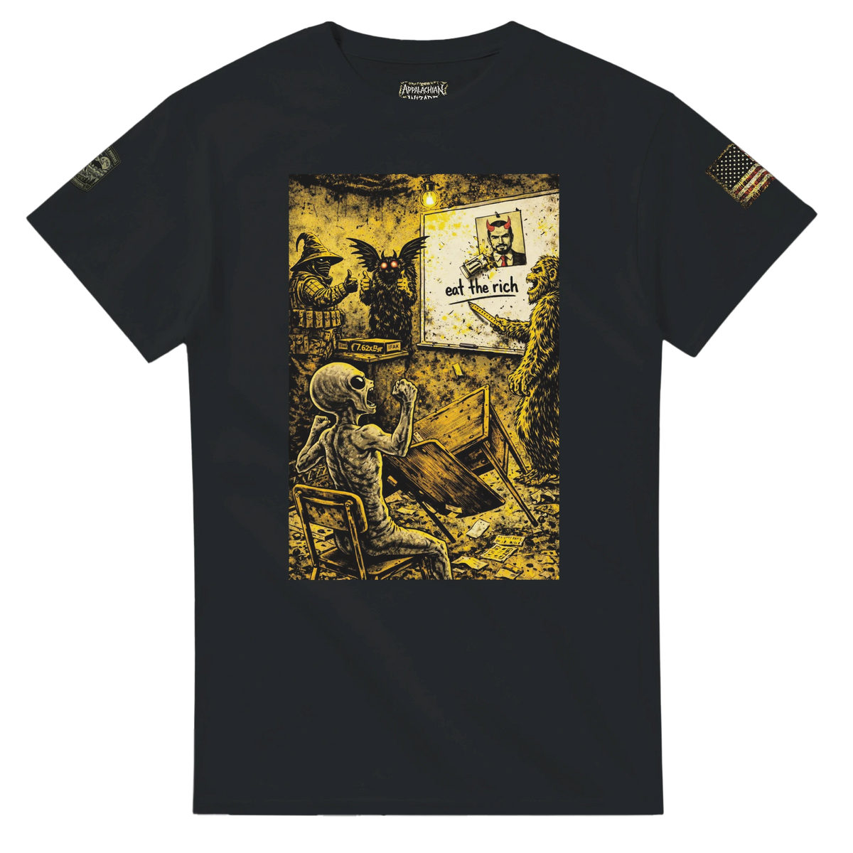 Eat the Rich statement t-shirt, Appalachian Wizard Gang design
