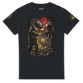 Appalachian Wizard Gang operative facing a Wendigo under a blood-red moon, cryptid t-shirt