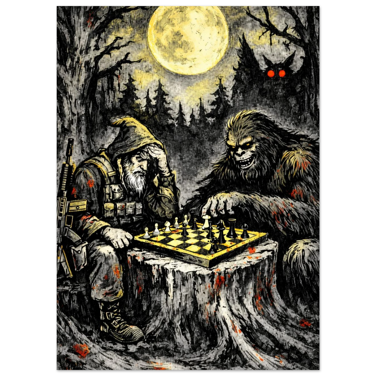 Checkmate Bigfoot cryptid art poster