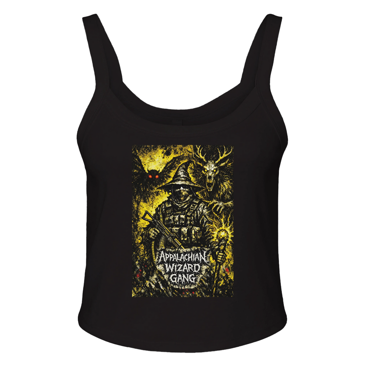 Semper in Obscuris women's scoop tank, Appalachian Wizard Gang design