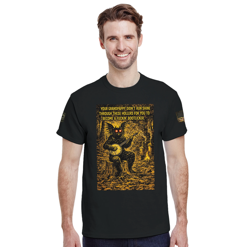 Rebel Mothman cryptid t-shirt, Appalachian Wizard Gang design – alternate view