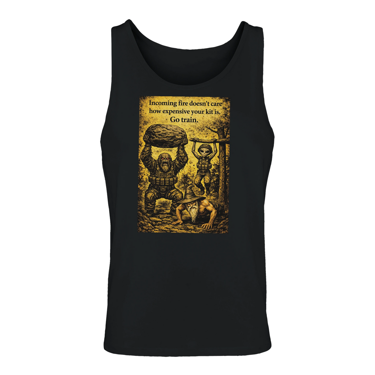 Train Hard Hex Harder men's tank top, Appalachian Wizard Gang design